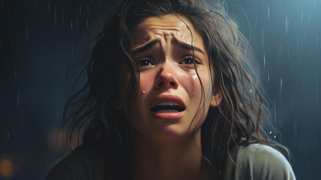 a woman crying in the rain