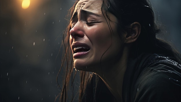 Photo woman crying in the rain