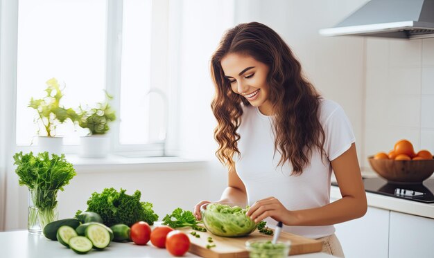 A woman cutting vegetables on a cutting board