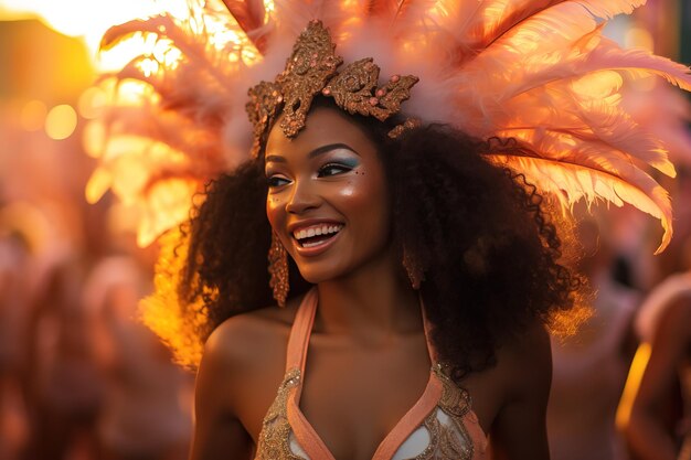 Woman dancer in costume at Carnival of Rio de Janeiro