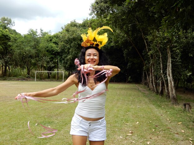 Woman dancing at Brazilian carnival