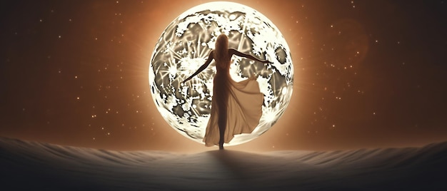 Woman Dancing on the large full moon