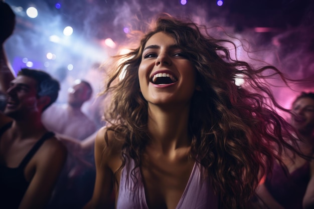 woman dancing in night club in crowd ai generated