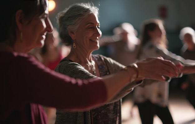 Foto donna che balla con altre donne in una lezione di danza