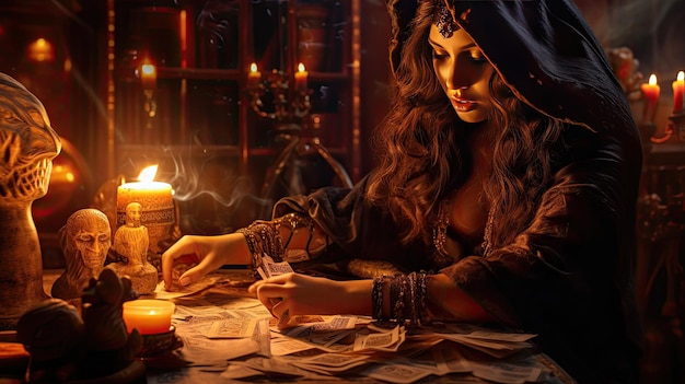 a woman in a dark room with a candle and a candle.