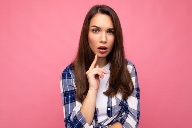 woman deep thinking creative female person holding arm