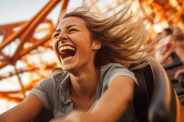 Woman Delighted on a Rollercoaster Generative AI