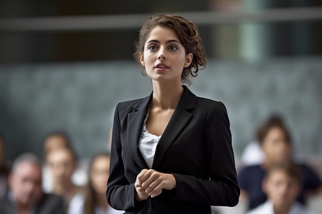 Photo woman delivering a speech in a conference room