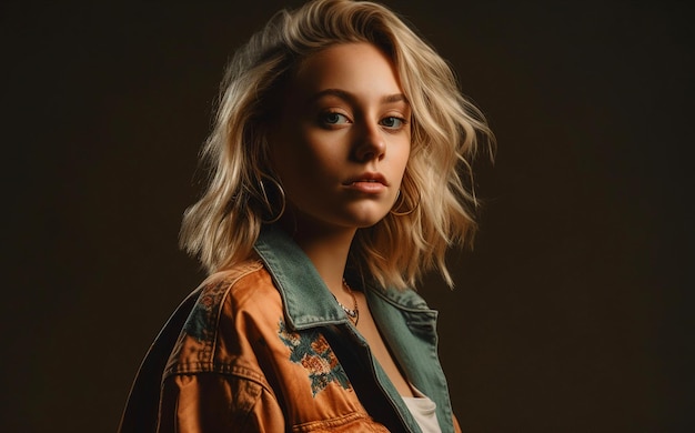 A woman in a denim jacket with a white shirt