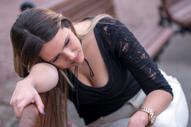 Woman depressed in park