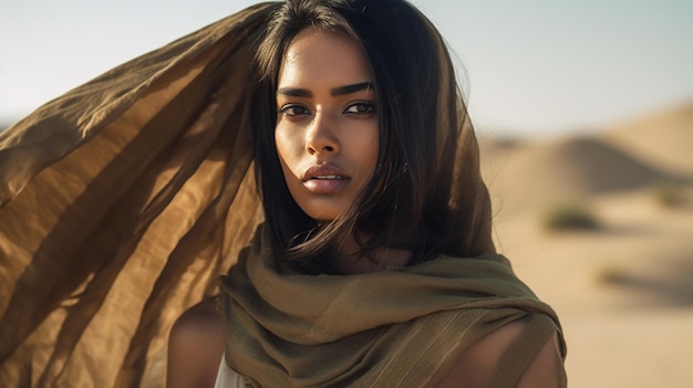 Photo a woman in a desert wearing a scarf
