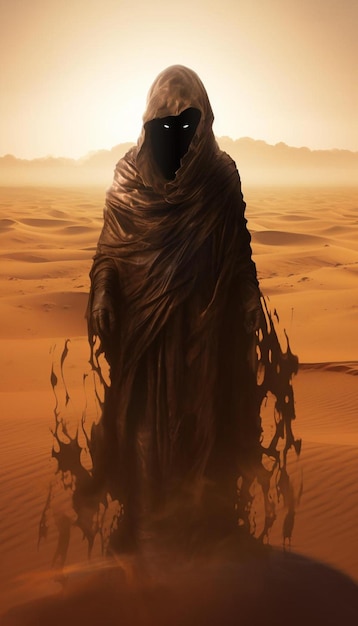 Foto una donna nel deserto con la scritta 