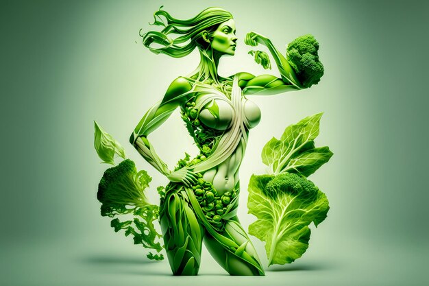 Woman diet concept Silhouette of woman and vegetables Healthy Lifestyle concept Generative Ai