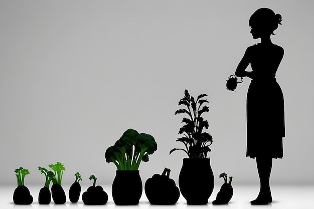 Woman diet concept Silhouette of woman and vegetables Healthy Lifestyle concept