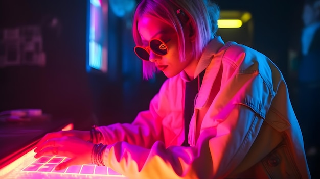 Woman dj in action in the night club