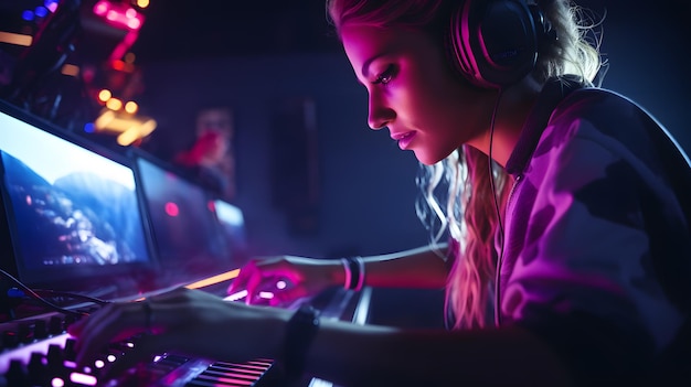 Woman dj at the party