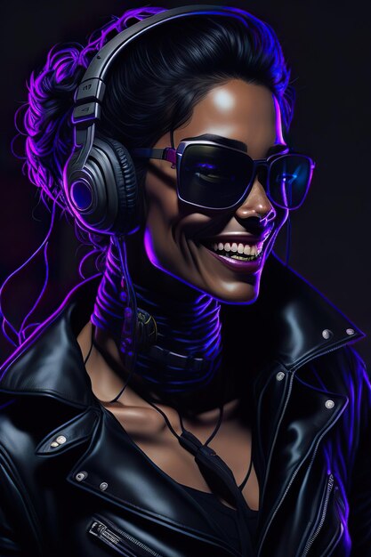 Woman dj with headphones Generative AI