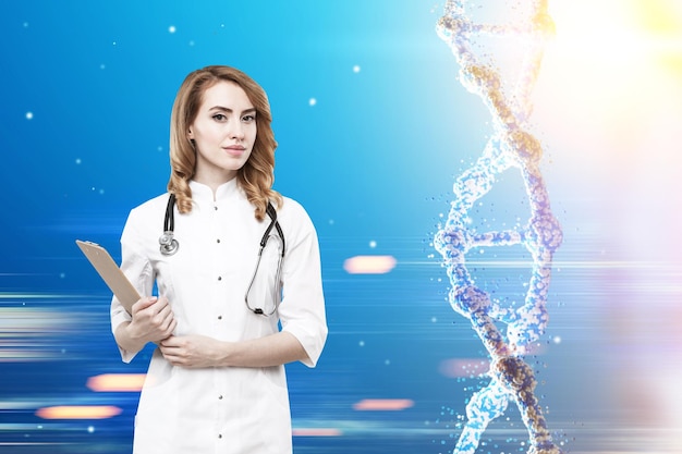 Woman doctor and a dna chain