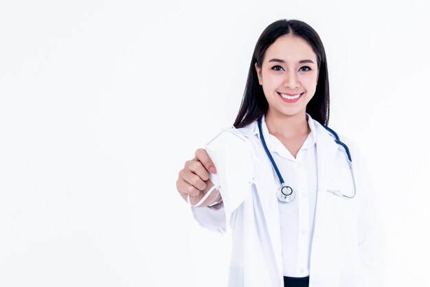 Woman doctor holding a mask