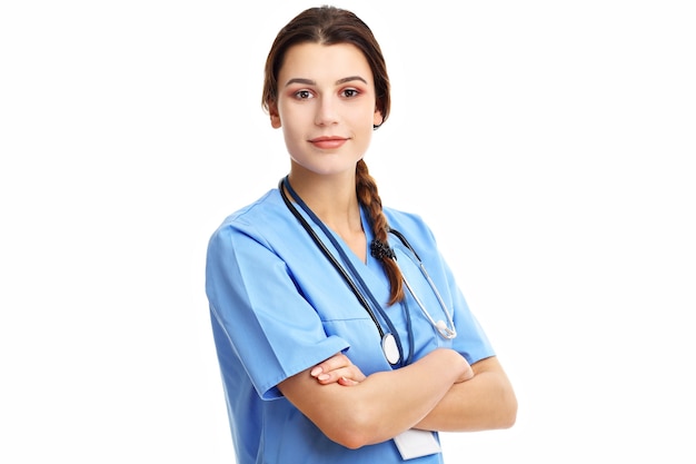 woman doctor isolated over white background