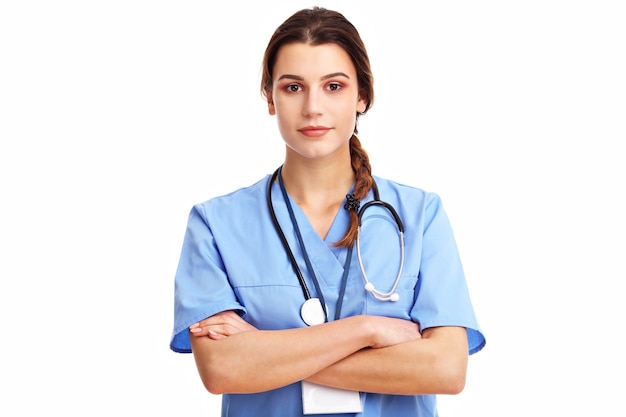 woman doctor isolated over white background