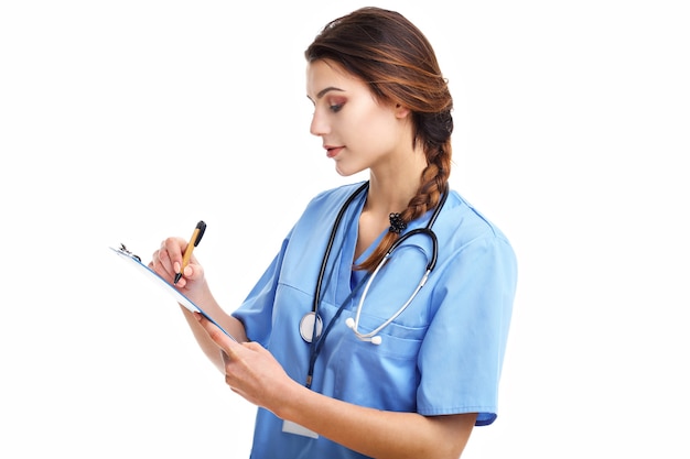 woman doctor isolated over white background