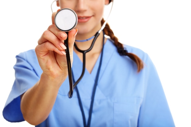 woman doctor isolated over white background