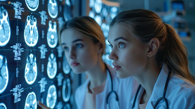 Woman doctor looking at xray film of a patient in hospital