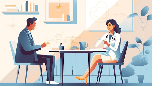 Woman at doctor's appointment and a male doctor sitting and talking variation 1