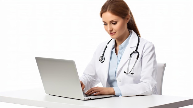 Woman doctor using laptop