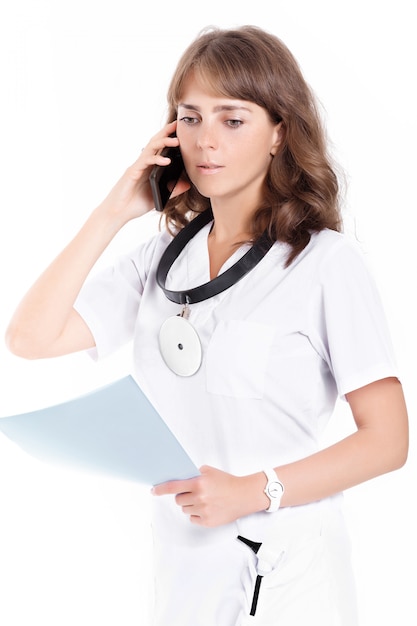 Woman doctor wearing glasses and medical coat