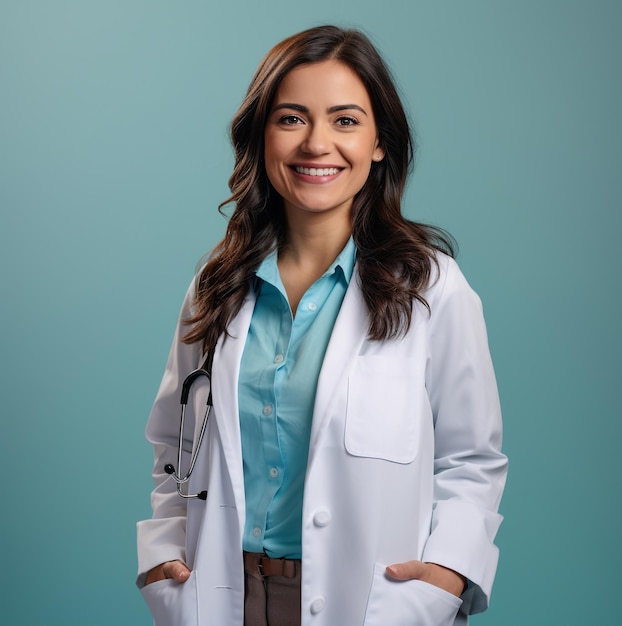 Woman doctor wearing lab coat with stethoscope isolated generated by AI