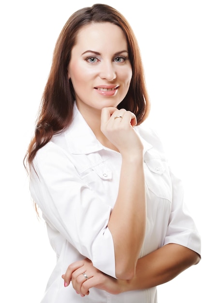 Woman doctor on a white background