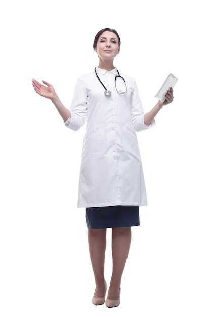 Woman doctor with a stethoscope in her hands