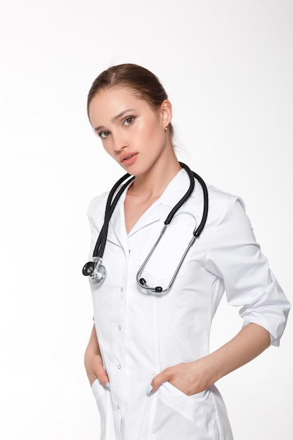 Woman doctor with white coat