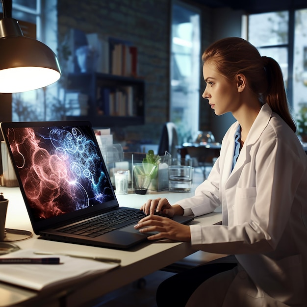 Woman Doctor Working with Laptop in Office