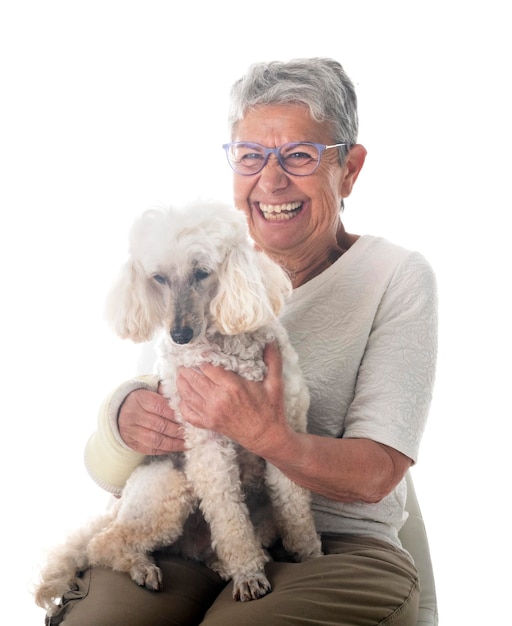 女性とスタジオの犬