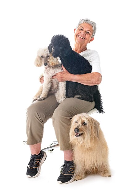 Woman and dogs in studio