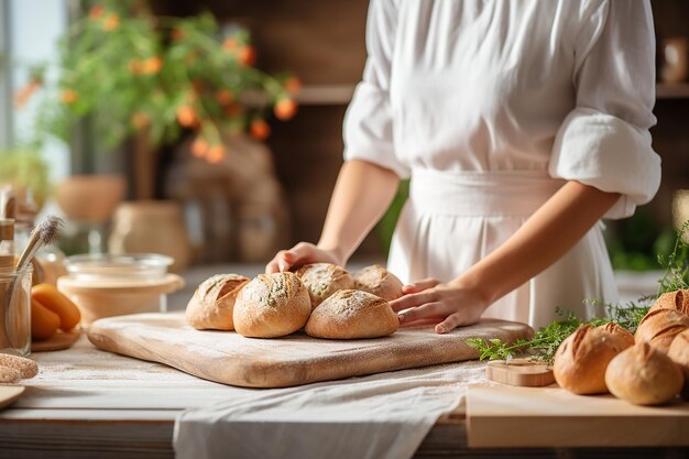 사진 woman doing dough hands and dough closeup