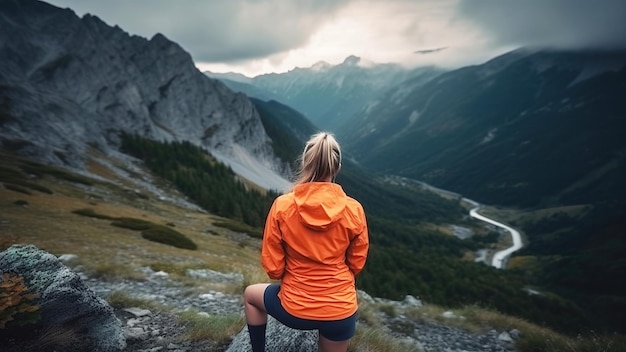 Woman doing sport in the mountains generative ai