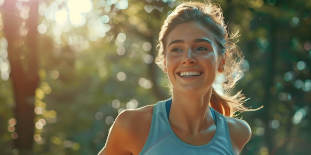 Photo woman doing sports jogging in the park generative ai