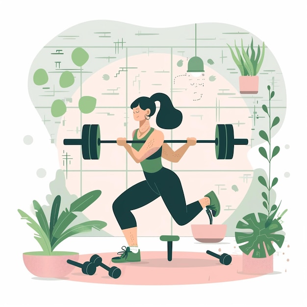 Photo a woman doing squats with weight bar outdoor sport recreation exercise vector illustration design