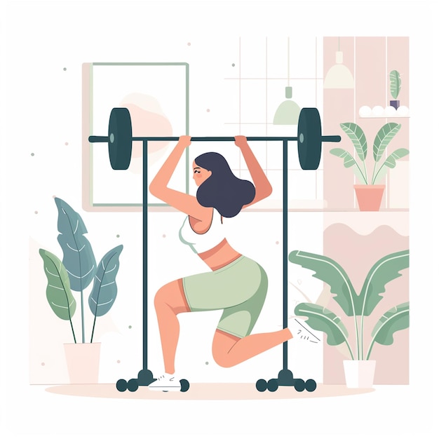 Photo a woman doing squats with weight bar outdoor sport recreation exercise vector illustration design