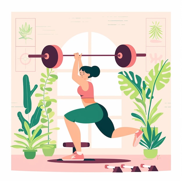 a woman doing squats with weight bar outdoor sport recreation exercise vector illustration design