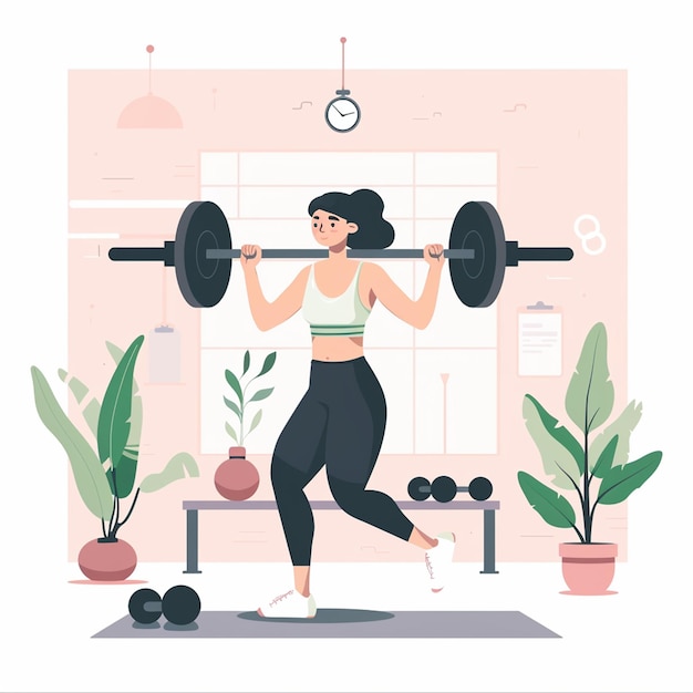 Photo a woman doing squats with weight bar outdoor sport recreation exercise vector illustration design