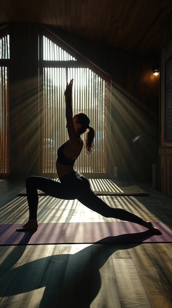 woman doing yoga in a dojo