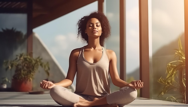 woman doing yoga in her apartment