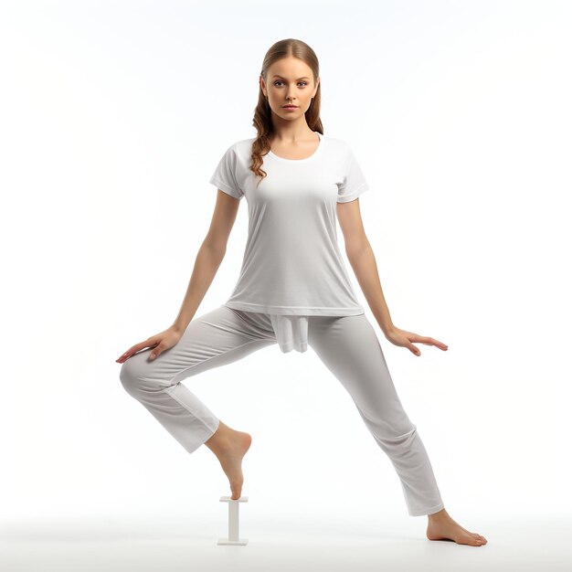 Woman doing yoga isolated white background