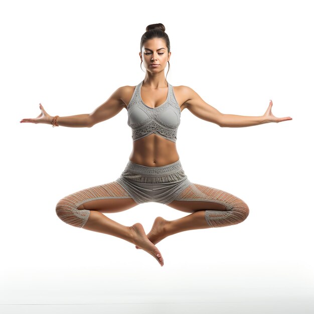 Woman doing yoga isolated white background