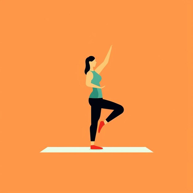 a woman doing yoga on a mat with a yellow background generative ai